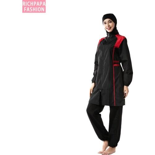 Women Muslims Swimwear Trousers Hooded Burkinis Swimsuit Suit Hijab Three-piece Elegant Sport Fashion Islamic Beachwear