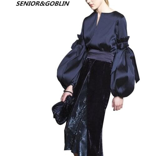 2019 New High Quality Autumn Winter Fashion Runway Designer 2 Piece Set Women Lantern Sleeve Tops+Velvet Pencil Skirt Suit Set
