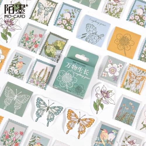 1 Box (46 pcs) Everything Grows Flowers Butterfly Decorative Stickers Notebook Diary Decoration