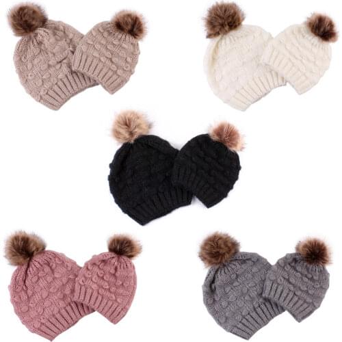 1pcs Baby Mom Winter Warm Hats Women Baby Kids Wool Knit Beanie Pom Hats Fashion Mother And Baby Crochet Ski Caps