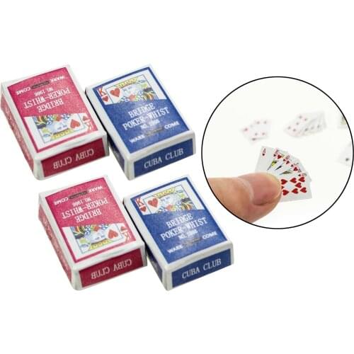 2 Sets 1:12 1:6 Mini Dollhouse Miniature Bridge Poker Playing Cards Game Model Cute Doll House Accessories Home Decor