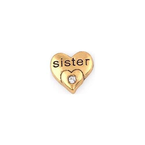 20PCS/lot Gold Color Crystal Sister Word Letter Charm, DIY Heart Floating Locket Charms Fit For Magnetic Glass Memory Locket