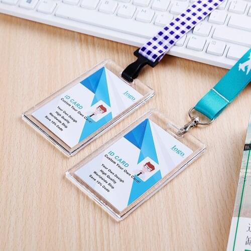 NO MOQ Acrylic Crystal Staff Access id lanyard Card badge holder for office school Exhibition with custom lanyard neck strap