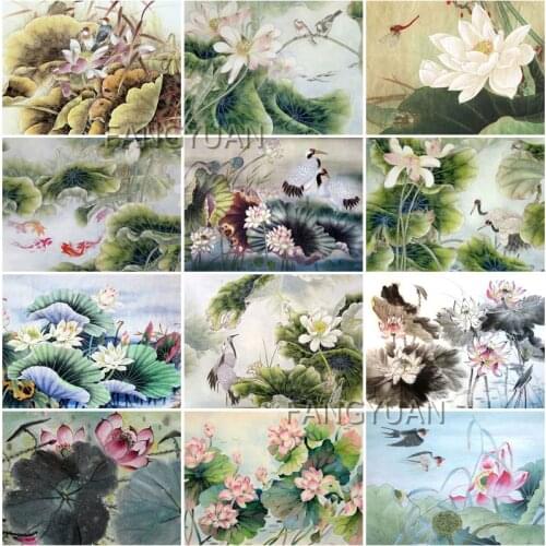 5D Diy Diamond Painting Lotus Full Square Round Diamond Embroidery Cross Stitch Kit Flowers Rhinestone Picture Home Decoration