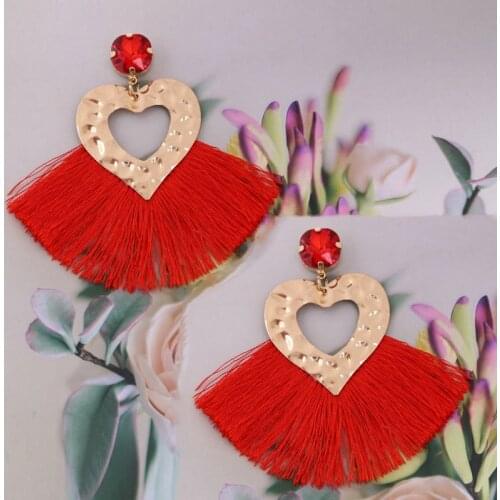 Aretes Fashion Crystal Dangle Earring Bohemian Style Tassel Earrings Metal Heart Earrings For Women Statement Jewelry Oorbellen