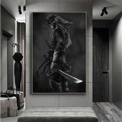 Black and White Japanese Samurai Figure Posters HD Prints on Canvas Oil Painting Wall Pictures for Living Room Home Decoration