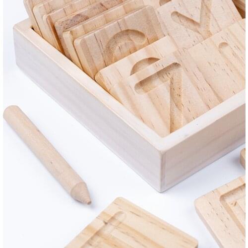 Childrens Educational Toys Double sided Wooden Grooved Calligraphy Board English Alphabet Geometry Early Education toy