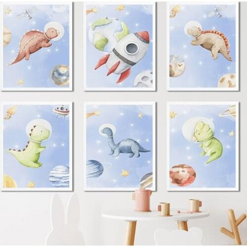Dinosaur Earth Rocket Exploration Science Wall Art Canvas Painting Nordic Posters And Prints Wall Pictures Baby Kids Room Decor