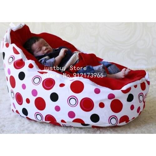 TWO in ONE baby portable chair, kids bena bag seat with 2 tops no filler - red dots