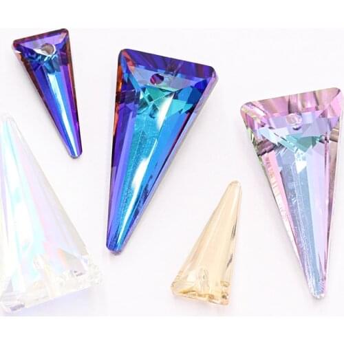 Two Sizes Triangle Shaped Pendant Crystal Rhinestones Electroplating Jewelry Accessories DIY Earring K9 Glass Pendant One Hole