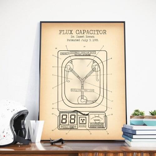 Flux Capacitor Patent Vintage Posters and Prints Wall Pictures Back to the Future Blueprint Movie Artwork Art Canvas Painting