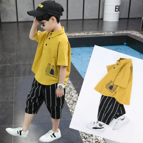 Kids Boys Clothes Boy Summer Clothing Sets Short Sleeves Print Tops Shirt+ pant Suits Children Clothing 4 5 6 7 8 9 10 12 years