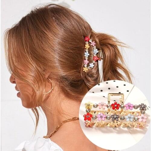 Geometric Metal Hair Clip Claws Crab Clamp Flowers Rhinestones Barrettes Square Women Bow Hairpins Hair Accessories Hairgrip