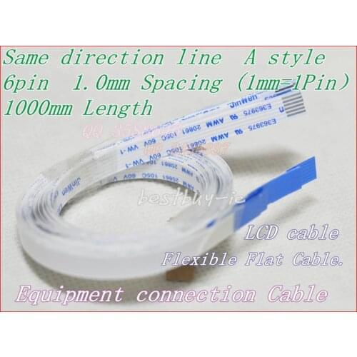 1.0mm Spacing +1000mm Length +6Pin A / same direction line Soft wire FFC Flexible Flat Cable. 6P*1.0A*1000MM