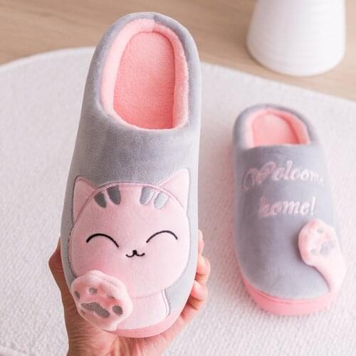 Cotton Slippers Lucky Cat Girl Couple Cartoon Winter Furry Cute Home Indoor Warm Confinement Shoes Home Slippers for Men