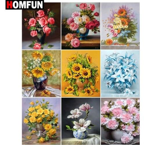 HOMFUN Paint With Diamond Embroidery "Colored flowers roses" Diamond Painting Full Square Round Picture Of Rhinestone Decor