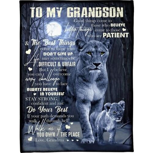 HUGSIDEA Art Design To My Grandson Pattern Throw on Sofa Blankets Sheets Thin Quilts for Travel Hotel Picnic Office