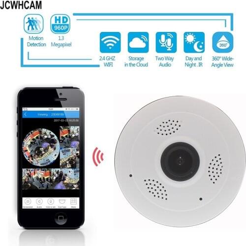 JCWHCAM HD FishEye IP Camera Wi-fi 960P Mini WiFi Camera 1.3MP Network Home Security Camera Panoramic IR Surveillance Camera