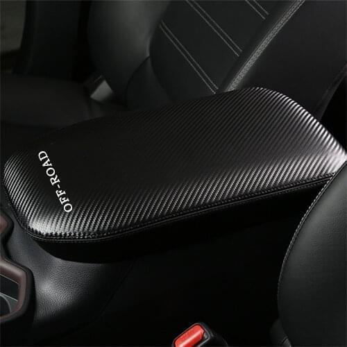 Leather Car Central Armrest Cover Arm Rest Cushion Cover Armrest Console Protection For Toyota RAV4 2019 2020 Carbon Fiber Black
