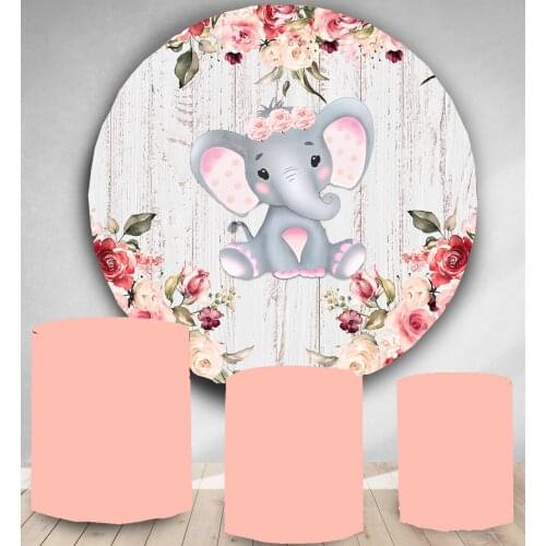 Round Circle backdrop photo background baby shower elephant flower kids birthday party decor candy dessert table cover YY-120