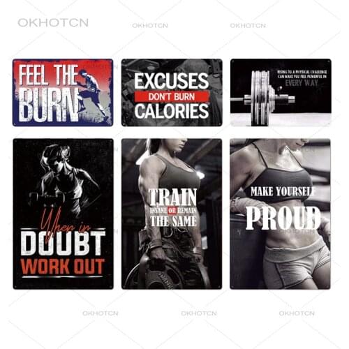 Gym Sign Metal Poster No Pain No Gain Tin Sign Plaque Wall Art Decor for Man Cave Gym Living Room Decorative Iron Plates