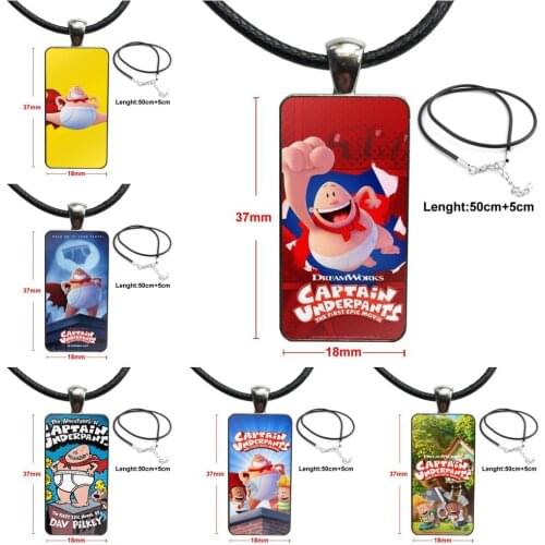 Funny Cartoon Captain Underpants Fashion Glass Cabochon Pendant Rectangle Necklace Choker Necklace Jewelry For Women Choker