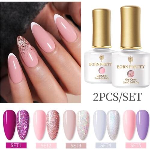 BORN PRETTY 2PCS Nail Set 7ml Gel Nail Polish Kit All For Manicure Soak Off UV Semi-permanent Varnish Top Coat Nail Art Set