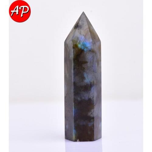 Natural crystal Elongated stone Column Gray Moonlight Blue Light Healing Energy Quartz Home Decor Reiki Polished Crafts Carved