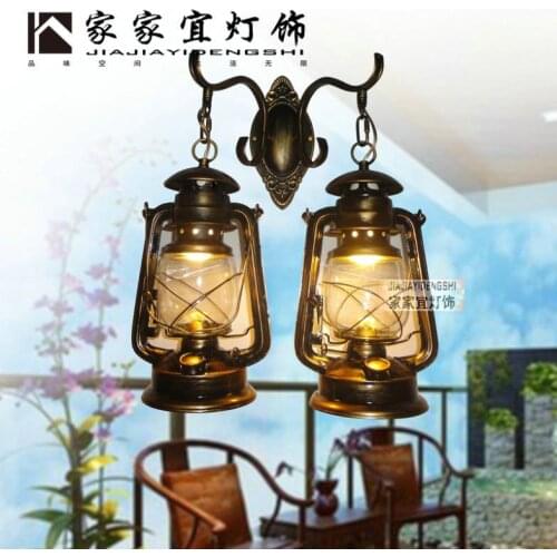 Nostalgic vintage old fashioned portable lantern balcony double slider kerosene outdoor wall lamps lights wall lamp