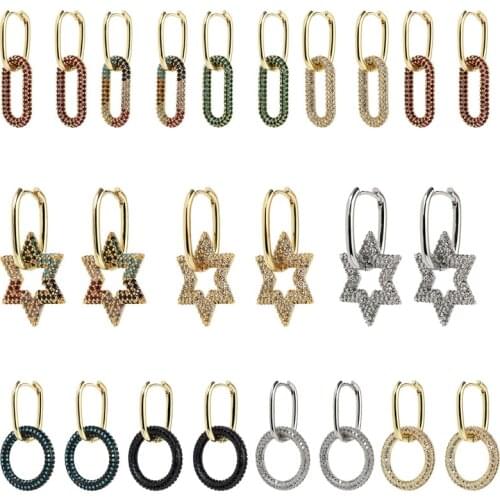 2021 NEW 1 piece CZ Crystal Small Hoop Earrings Brass Gold/Silver Color Zircon Star Rounded Rectangle Women Earrings wholesale