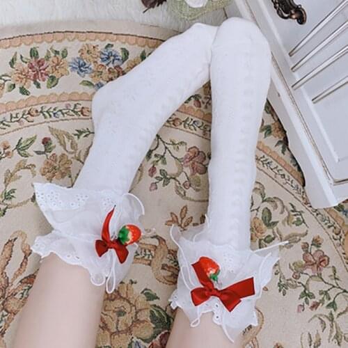 2021 Newly Summer Lolita Socks Kawaii Japanese 3D Strawberry Lolits Stockings Maid Tube Sock Ruffles Lolis Thights Cotton 234