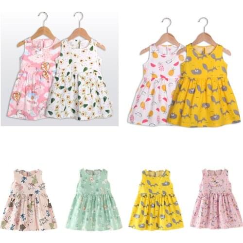 2021 New Summer Flower Girls Dresses Cotton Clothes for Baby Outfits 12-M-6T Kids Cute Dress Sleeveless Round Collar