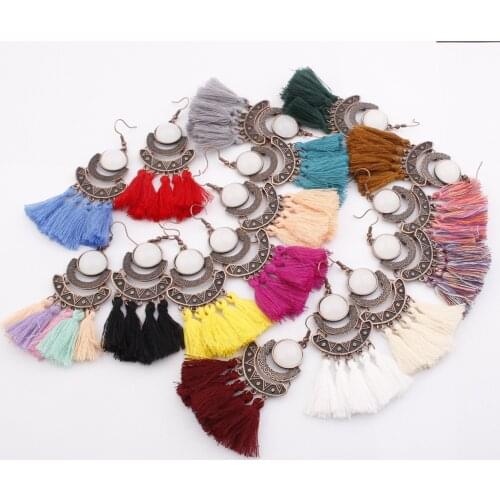 New Boho Style Lady Geometric Exaggerated Retro Crystal Tassel Pendant Earrings Ladies Personality Fashion Jewelry Ear Stud