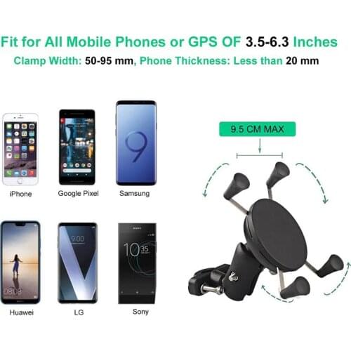 Upgrade 360 Degree Motorcycle Bicycle Phone Holder Adjustable Handlebar Support Moto Mount Card slots for diameter 17-30mm