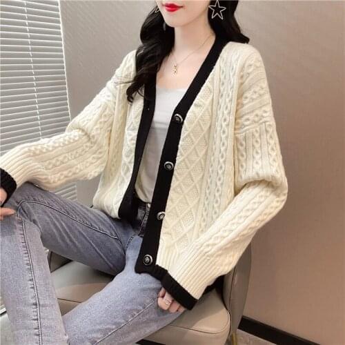 19677 (room 6, row 4, No. 4) solid color twist collar color matching knitted cardigan 54