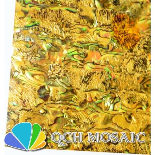 Dyed yellow New Zealand paua abalone shell laminate sheet for musical instrument and wood inlay qch26