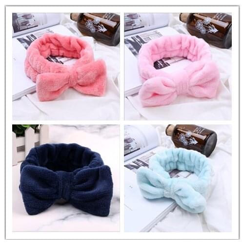 Coral Fleece Hairbow Headband For Wash Face Makeup Lady Bath Mask Cosmetic Hairband Elastic Soft Turban Bathroom Accessories