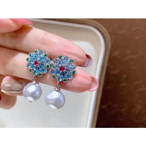 Freshwater pearl white reborn keshi baroque ROUND 9-10MM S925 hook earrings FPPJ wholesale beads nature