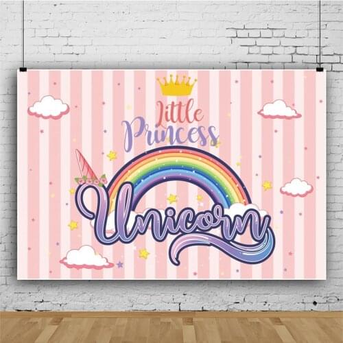 Rainbow Unicorn Clouds Cartoon Little Girls Cake Portrait Photography Backdrops Photocall Birthday Party Background Studio Shoot