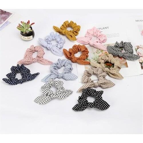 1PC Cute Rabbit Ear Dot Hair Accessories Elastic Hair Band Hair Rope For Women Girls Rubber Band Tie Hair Scrunchies Tie