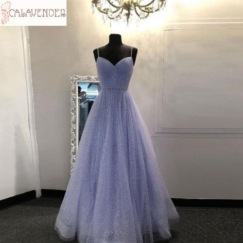 Lilac Evening Dresses A-Line Spaghetti Straps Beaded Waist abiti da cerimonia Floor Length robe de soiree femme pour mariage