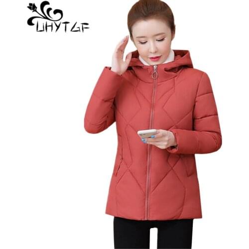 UHYTGF Elegant Student Short Jacket Hooded Down Cotton Casual Winter Coat Women Wild Loose Plus Size Outerwear Parker Female1084