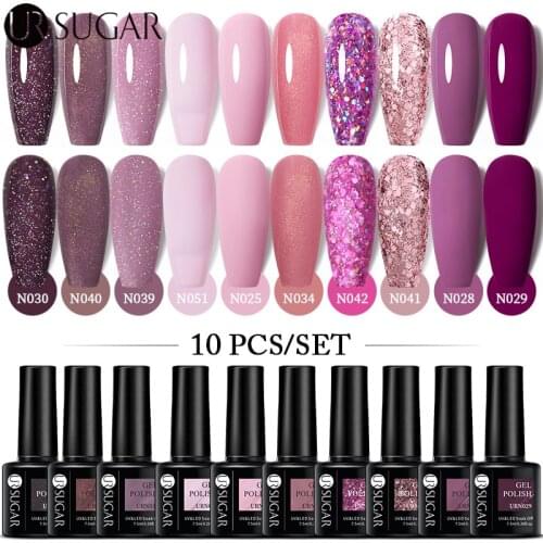UR SUGAR Color Gel Nail Polish Set Nude Purple Blue Semi Permanent UV Led Gel Varnish Soak Off Nail Lacquers Base Top Coat