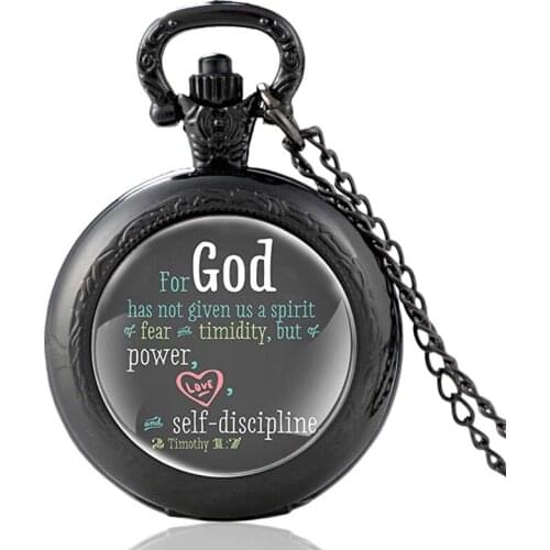 Vintage Bible Verse Christian Quartz Pocket Watch Men Women Charm Pendant Necklace Hours Clock Gifts