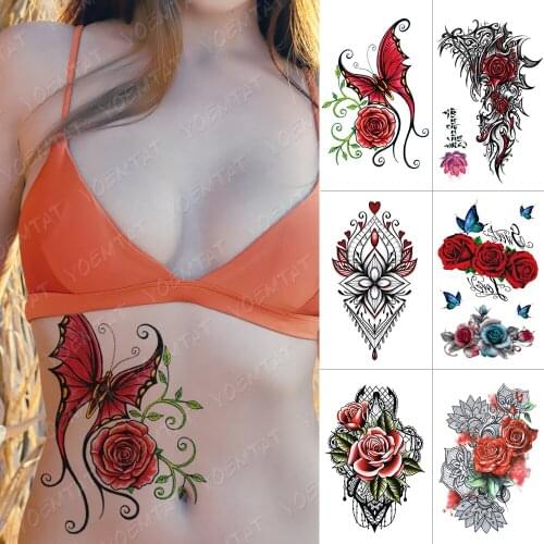 Waterproof Temporary Tattoo Sticker For Adult Butterfly Lace Rose Flower Flash Tattoos Lotus Body Art Arm Fake Tatoo Women Men
