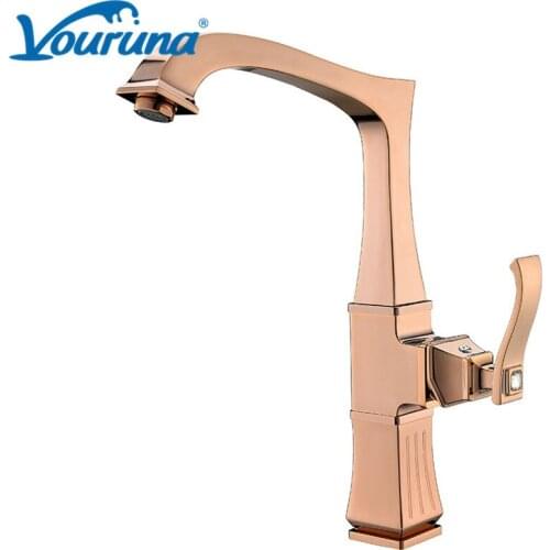 VOURUNA Patent Design Kitchen Faucet Antique Brown/Rose Golden/ Solid Brass Unique Swivel Sink Mixer Tap