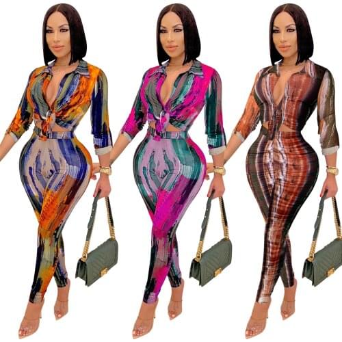 Zoctuo Womens Pants Set Two Piece Set V-neck Bandage Long Sleeve Top And Pencil Pants Set Printing Pant Sets For Girls Autumn