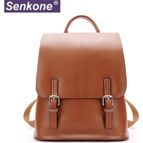Vintage Women Backpack Genuine Leather Preppy Style Schoolbag For Girls Travel Bag Large Capacity Knapsack Lady Day Pack Bag