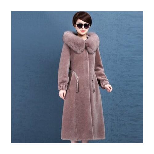 Sheep Shearing Overcoat Women Real Warm Long Parka With Natural Fox Fur Collar Wool Coat manteau femme LX2464