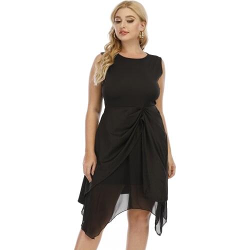 Summer Women 2021 New Casual Solid 4xl Folds Elegant Stitching Slim Dress Fashion Asymmetrical Party Dress Vestidos